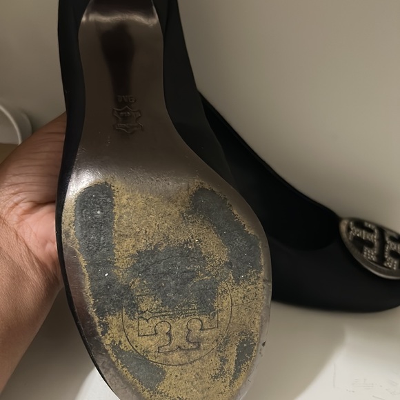 Tory Burch black satin rhinestone closed toe heels - Picture 4 of 4